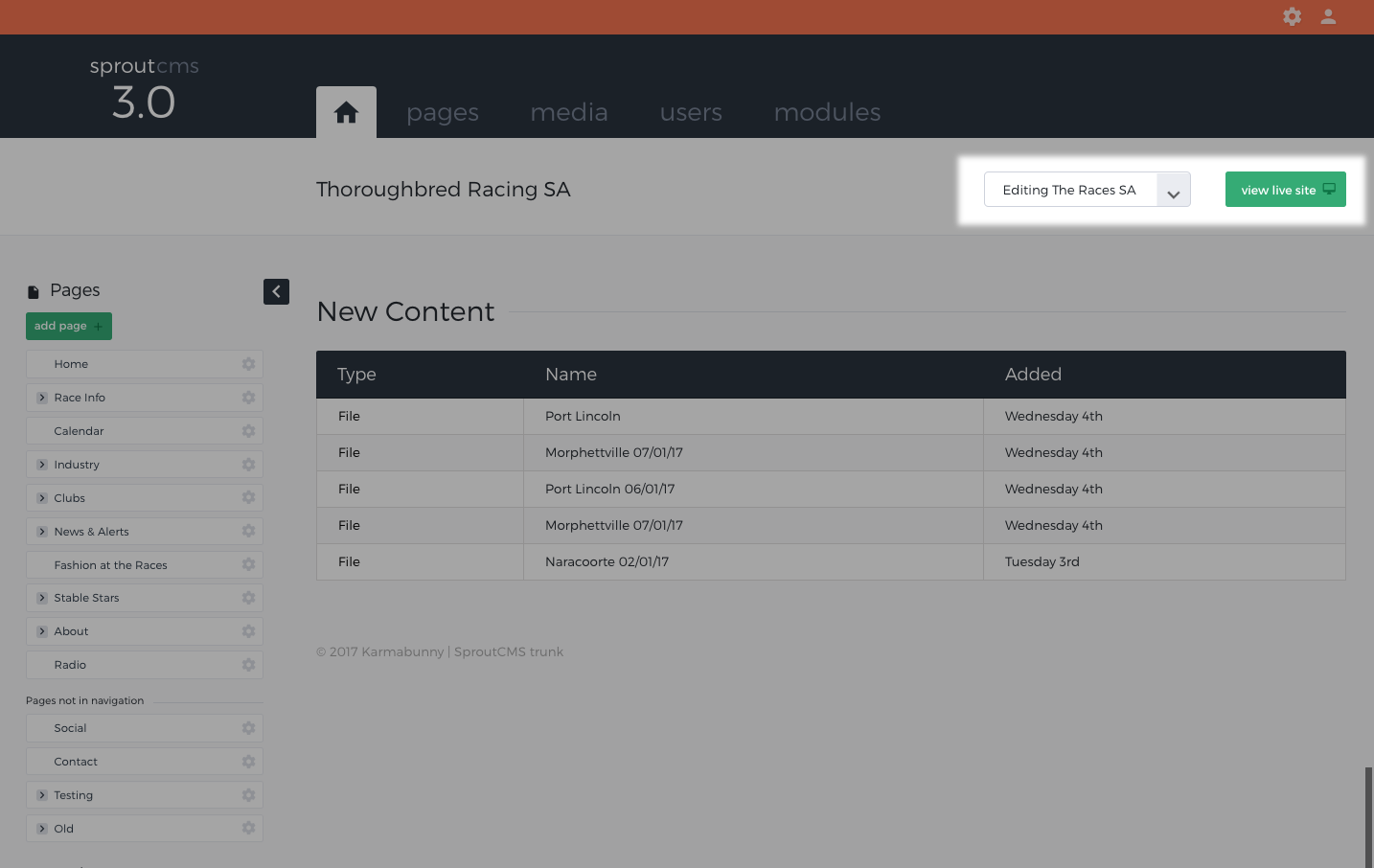 Dashboard-SproutCMS-subsite