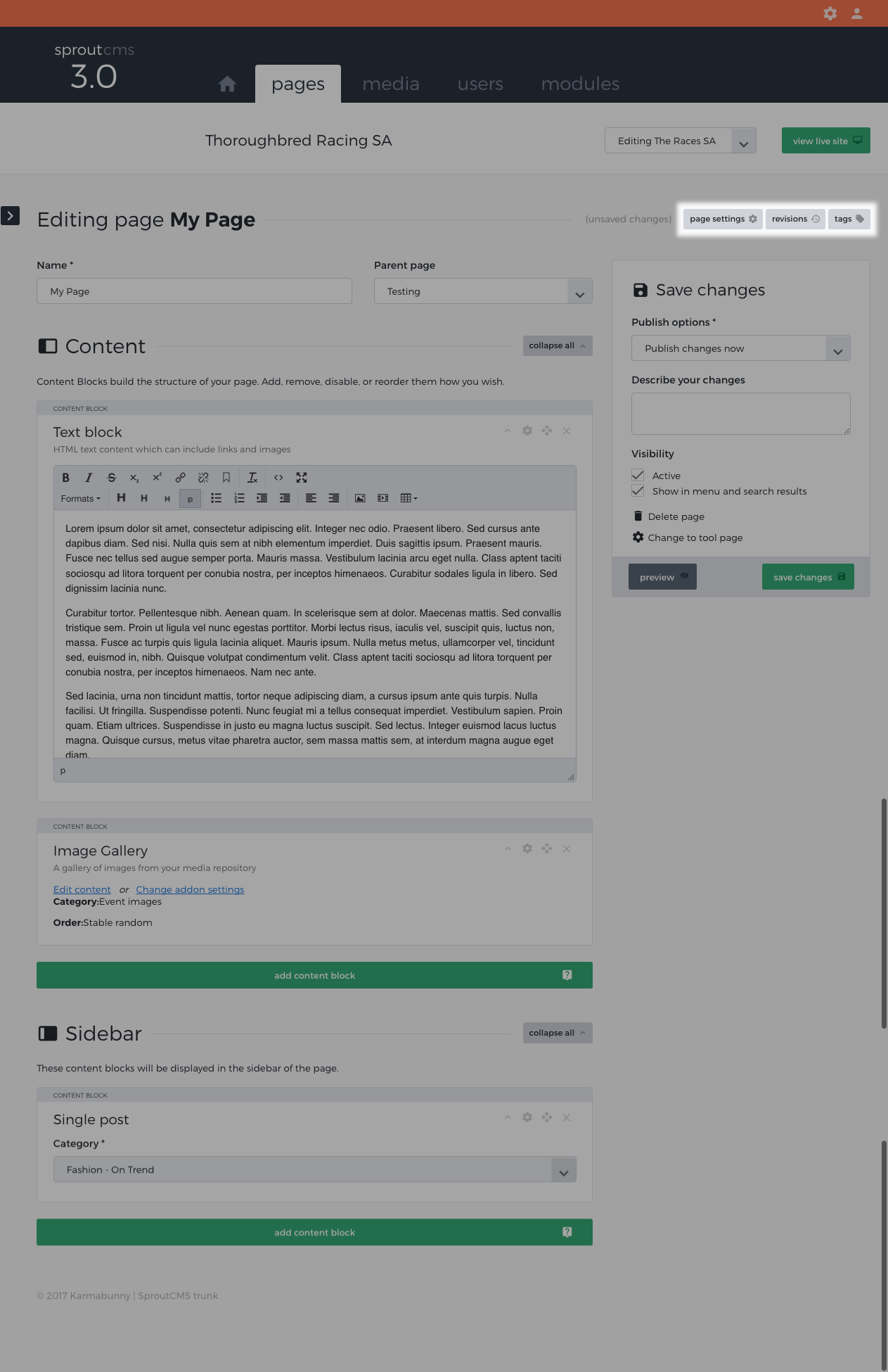 page - settings