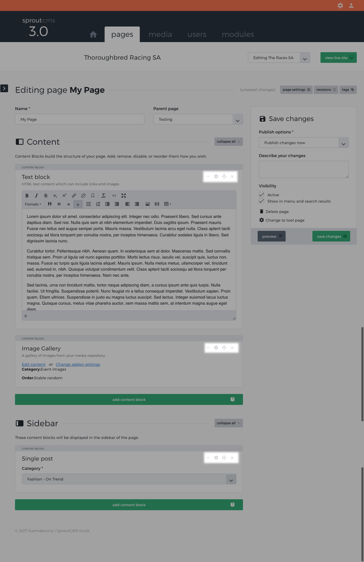 page structure- blocksettings