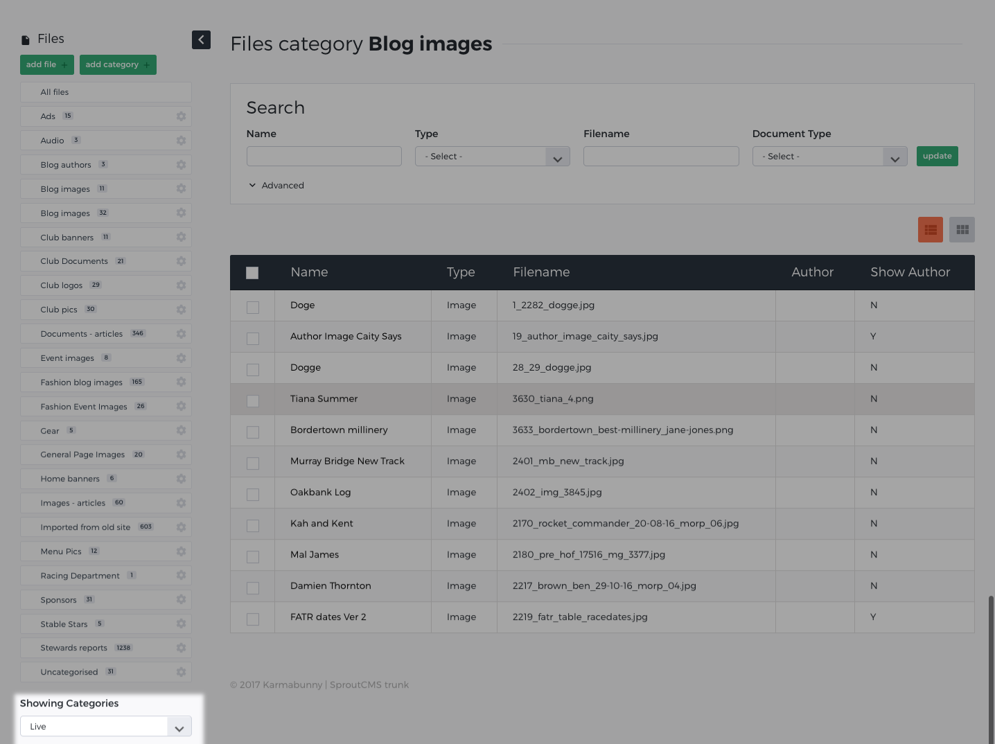 categories archive select