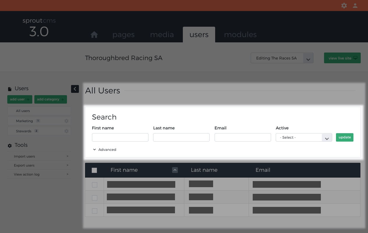 Interface listview search
