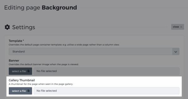 Page Gallery Page Settings