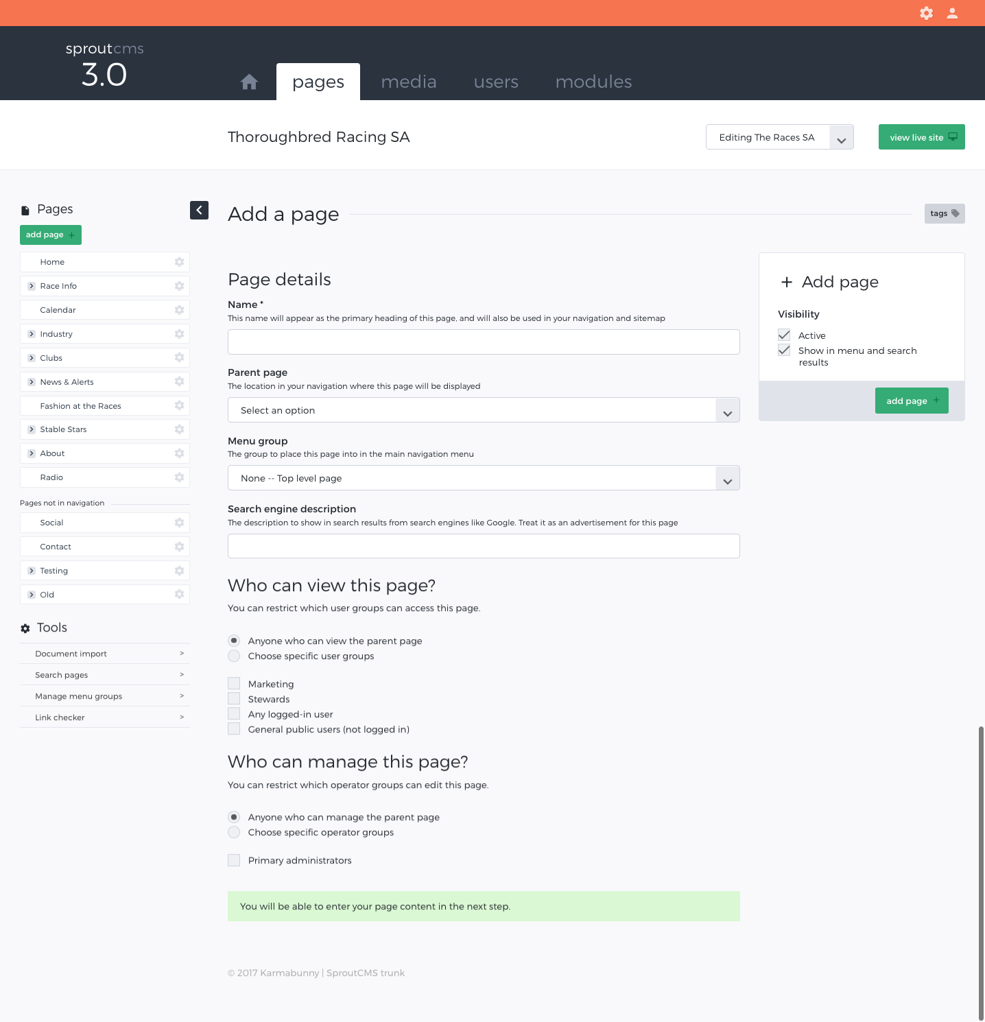 Add a page-SproutCMS